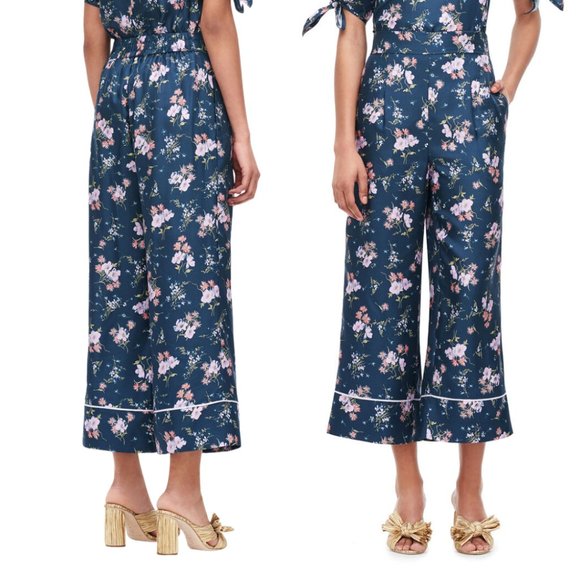 Rebecca Taylor Pants - REBECCA TAYLOR Emilia Floral Cropped Pant 2 High Rise Wide Leg Silk Pants